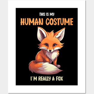 Cute Fox Halloween T-Shirt | This is My Human Costume Tee | Animal Lovers Shirt | Charming Anime Gift Idea | Easy Outfit Posters and Art